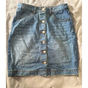 Mnbe Blue Denim Mini Skirt High Waisted Button Front Medium Wash Small